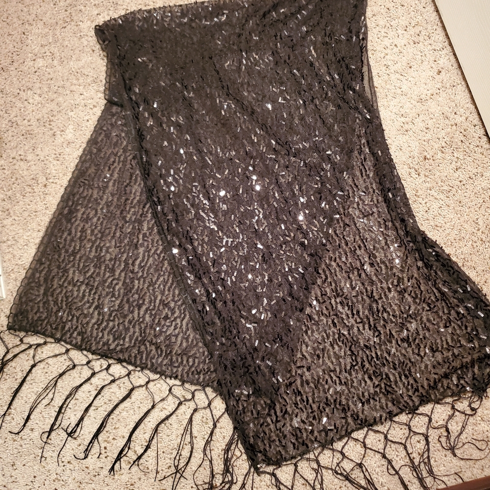 Elegant Black Sequin Scarf/ Shawl